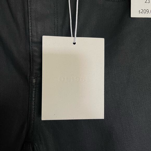NWT DL1961 Patti Straight High Rise Jeans Sharkskin Black Grey Coated‎ Denim 23 - Picture 8 of 16